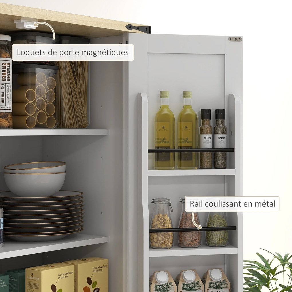 HOMCOM Konyhai Szekrény Buffet Konyhai Fiókos Tárolóegység, 4 Ajtóval, 6 Polc, 1 Fiók és Állítható Polcok, Többfunkciós Tárolás, 76.5 x 40 x 181 cm, F