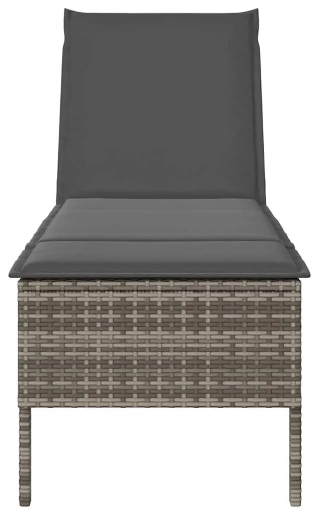 Szürke polyrattan napozóágy párnával 55x200x44 cm