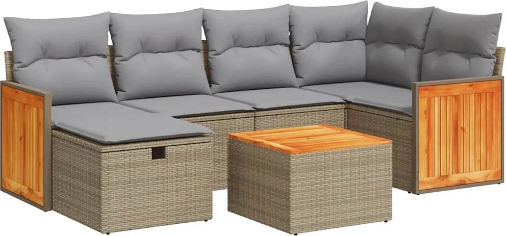 vidaXL 7 részes bézs polyrattan kerti ülőgarnitúra párnákkal