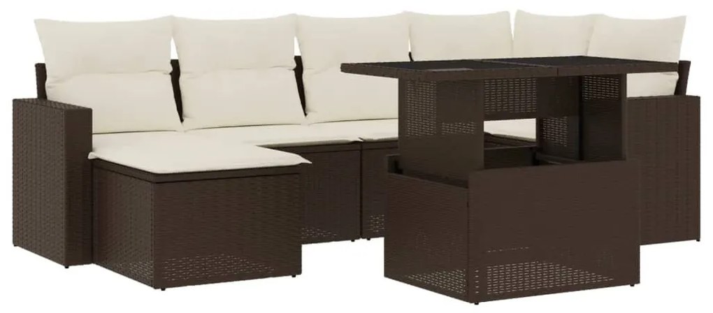 7 részes barna polyrattan kerti ülőgarnitúra párnákkal
