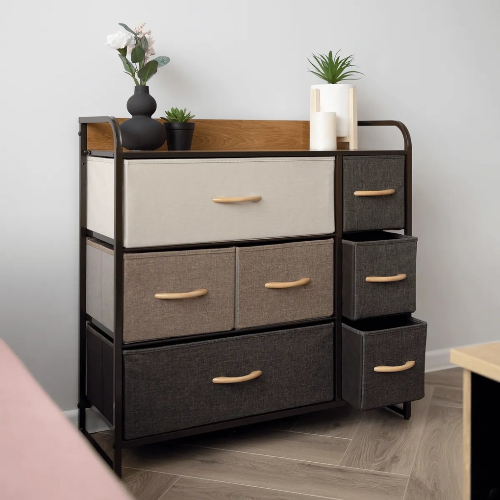 HAZEL TYP 3 szekrény szövet fiókokkal, barna, XL