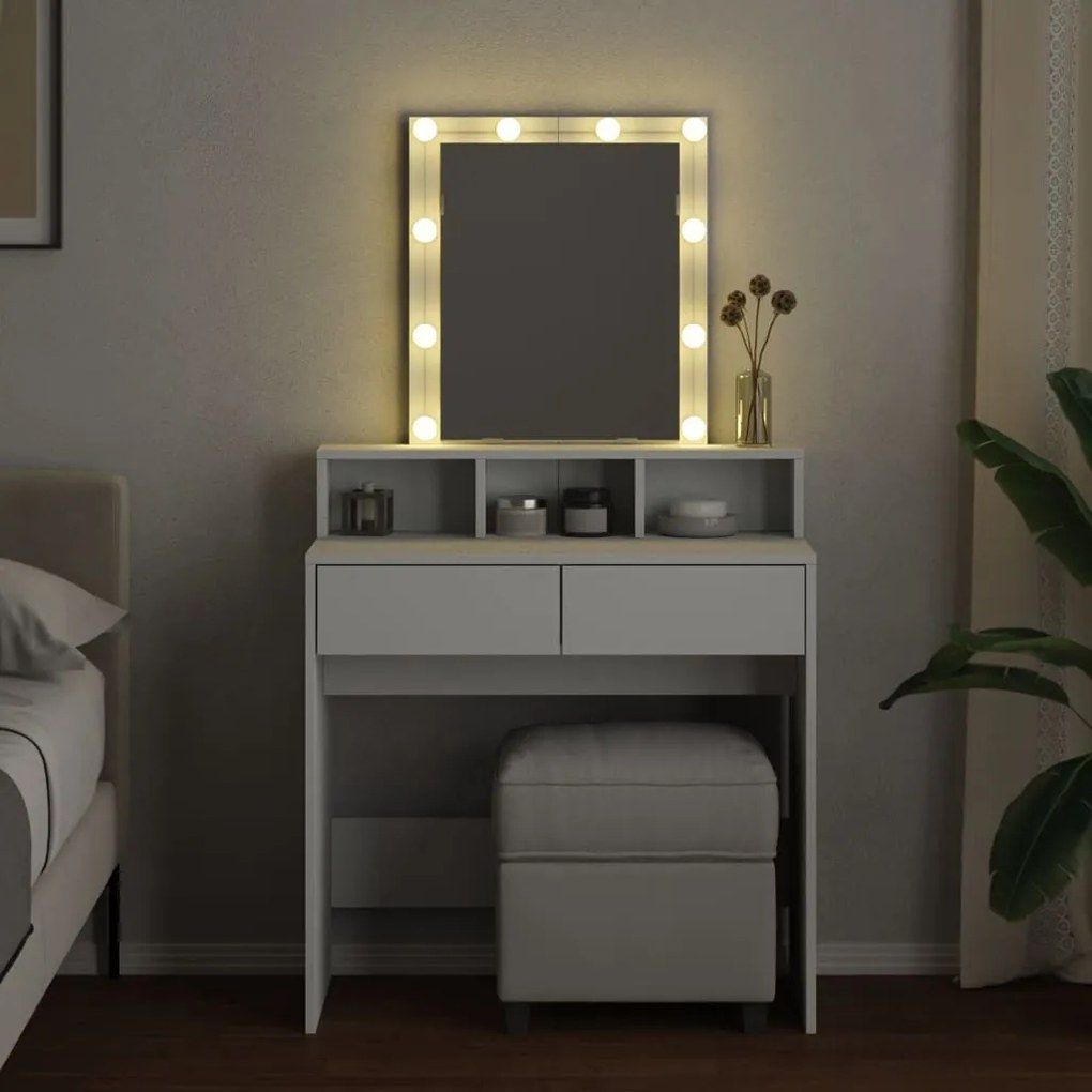 fehér fésülködőasztal LED-del 80 x 41 x 144,5 cm