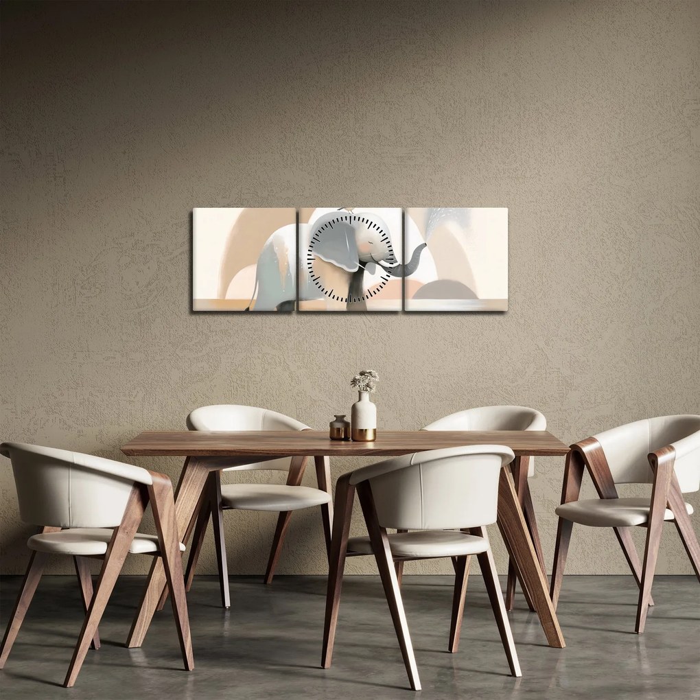 Kép - Elefánt pasztell színekben (órával) (90x30 cm)