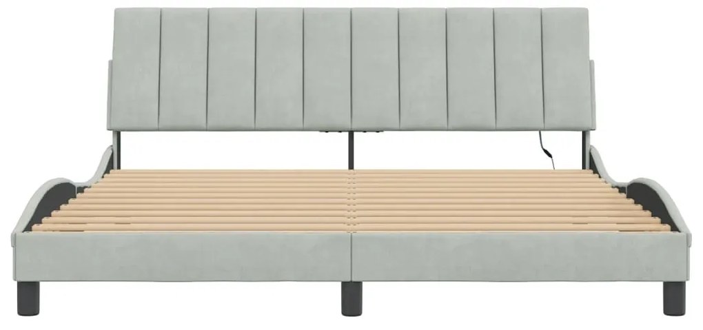 világosszürke bársony ágykeret LED-ekkel matrac nélkül Hanko 180 x 200 cm