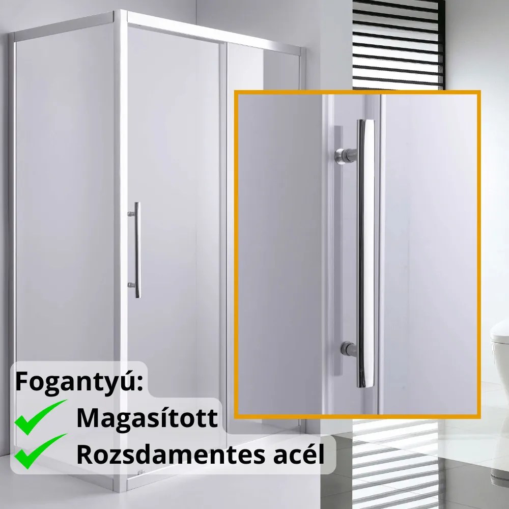 Stuxi Nizza 120x80 aszimmetrikus szögletes tolóajtós zuhanykabin 6 mm vízlepergető biztonsági üveggel, króm elemekkel, 200 cm magas