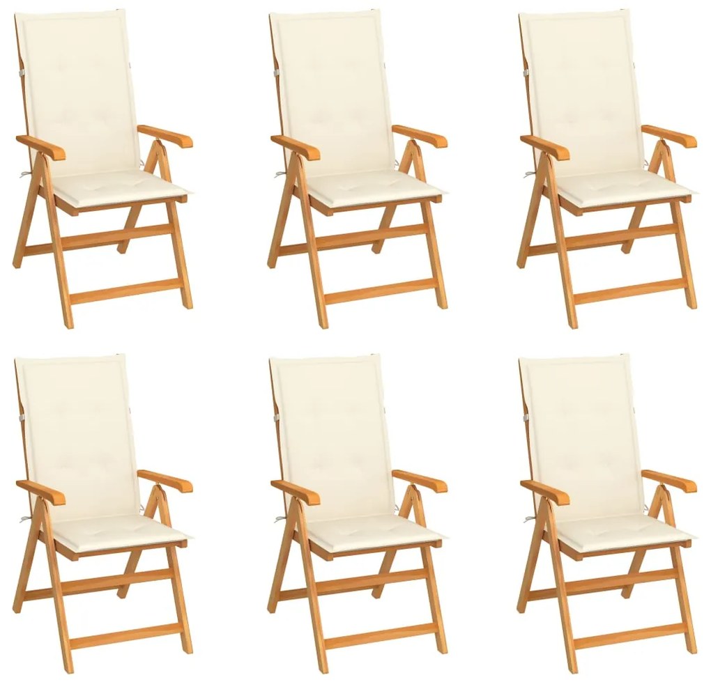 vidaXL 6 db tömör tíkfa kerti szék krémszínű párnákkal