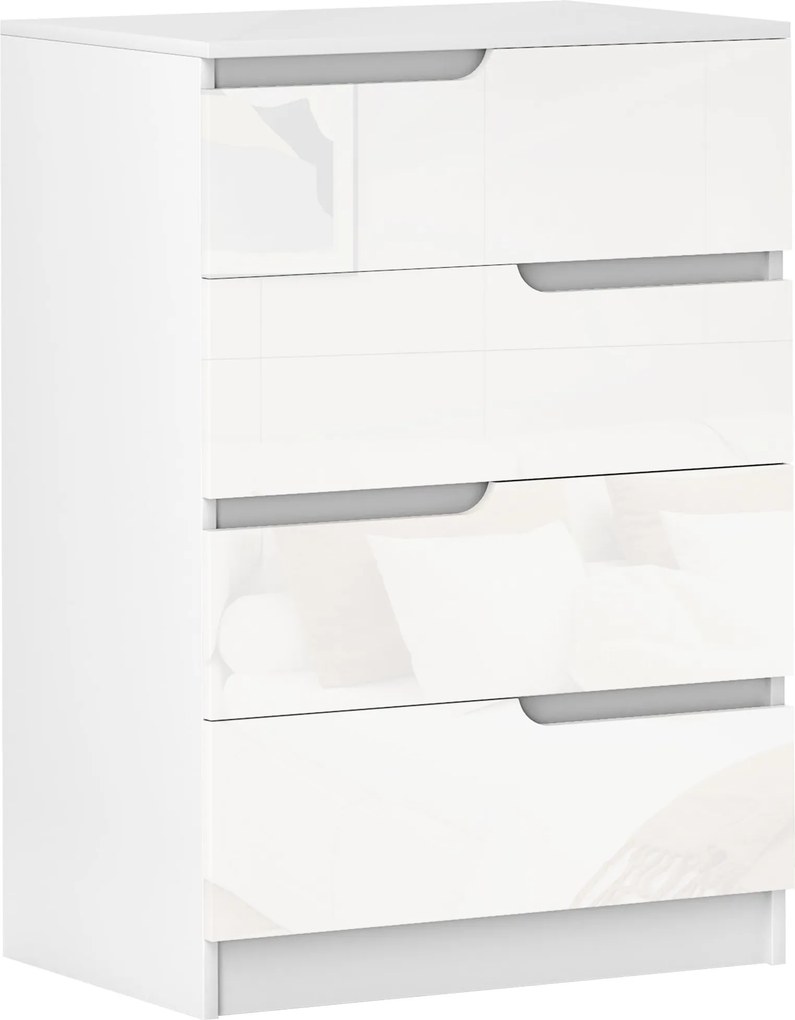 HOMCOM 4-Fiókos Komód Modern Hálószobai Komód Billenés Elleni Fiókos Szekrény Nappaliba Előszobába 60x40x85 cm Fehér | Aosom