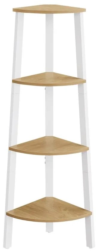 VASAGLE sarokkönyvespolc, 4 szintes létrás polc 33,3×33,3×125 cm, natúr - fehér színben