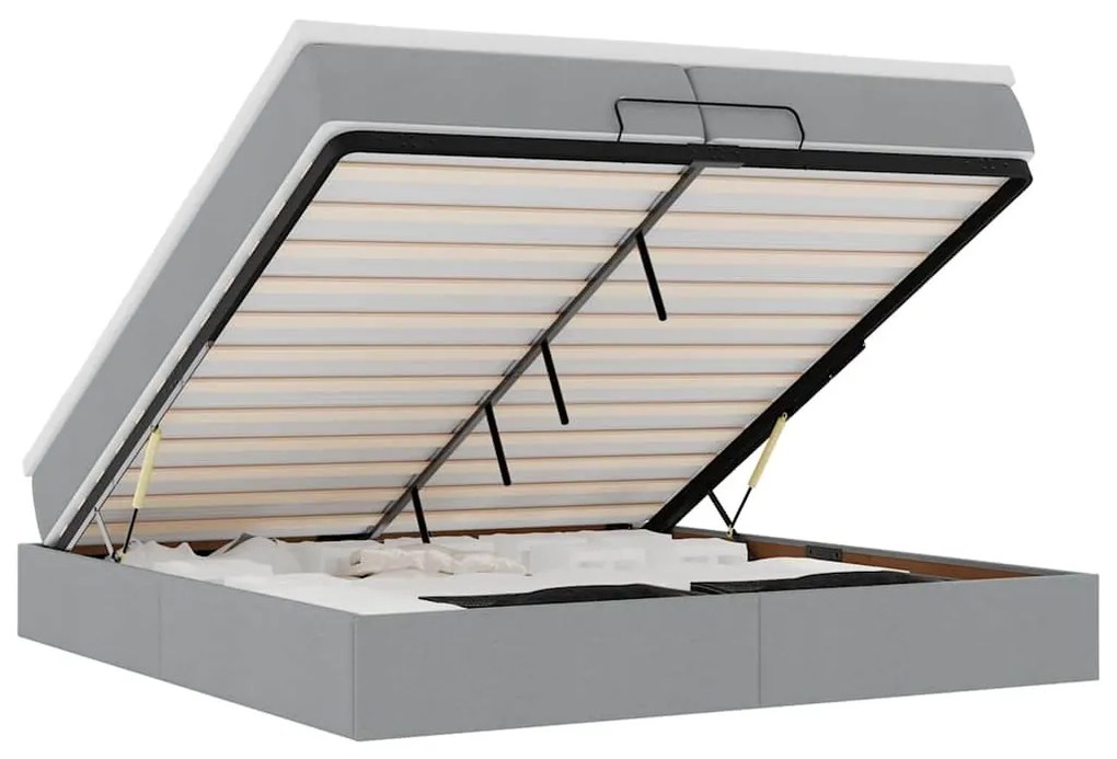 Ottomán ágykeret matracokkal Világosszürke 200x200cm szövet