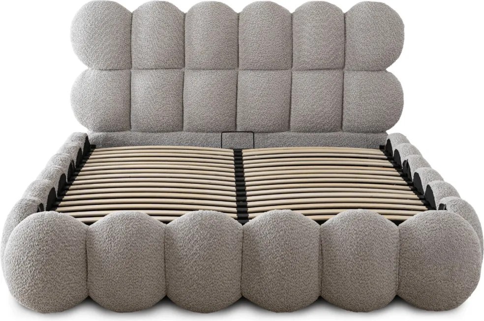 ANKARA ágy 140x200 cm, szürke boucle, ágyneműtartóval