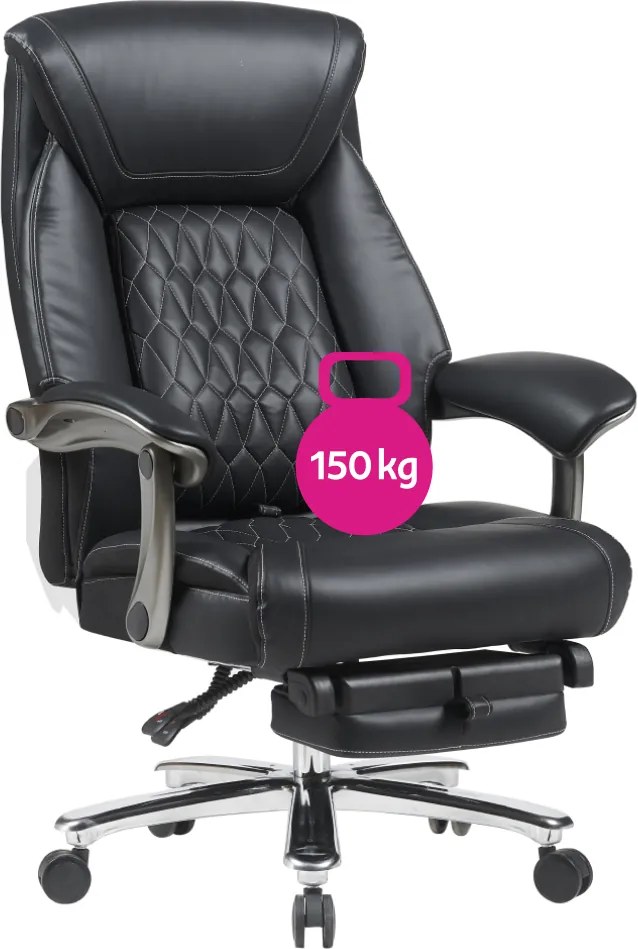 Irodai szék, fekete ekobőr/króm, teherbírás 150 kg, URIEN