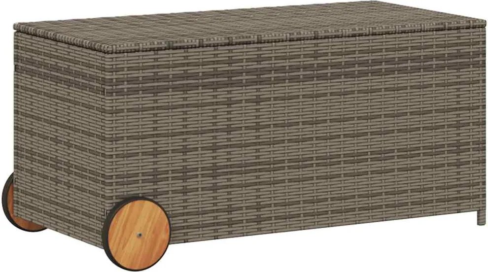 vidaXL szürke polyrattan kerti tárolóláda kerekekkel 190 L