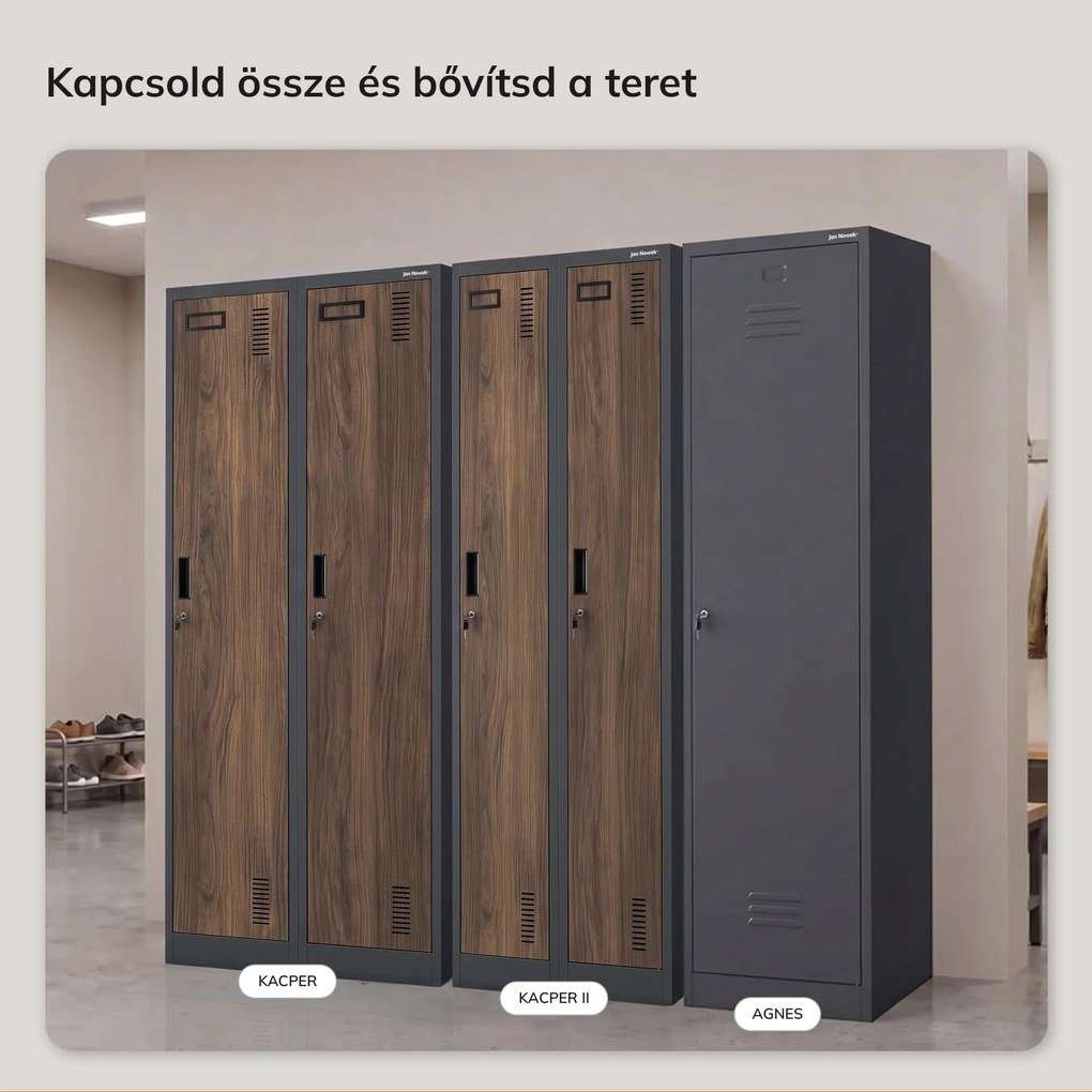Kétrekeszes dolgozói szekrény, antracit, dió, 600x1800x500 mm: KACPER II Eco Design