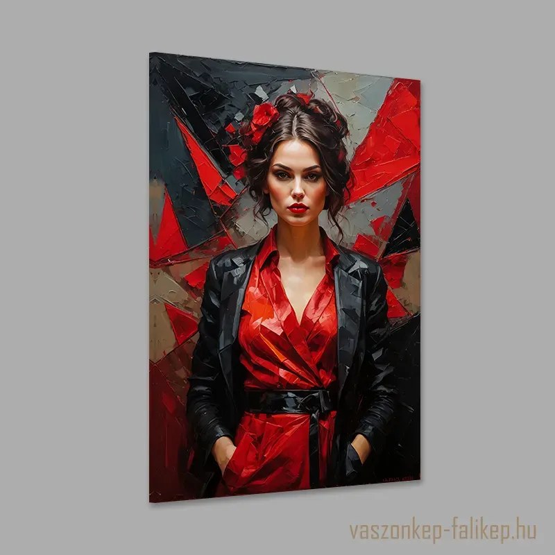 Nő vörös és fekete ruhában – Elegáns prémium falikép 40x60cm