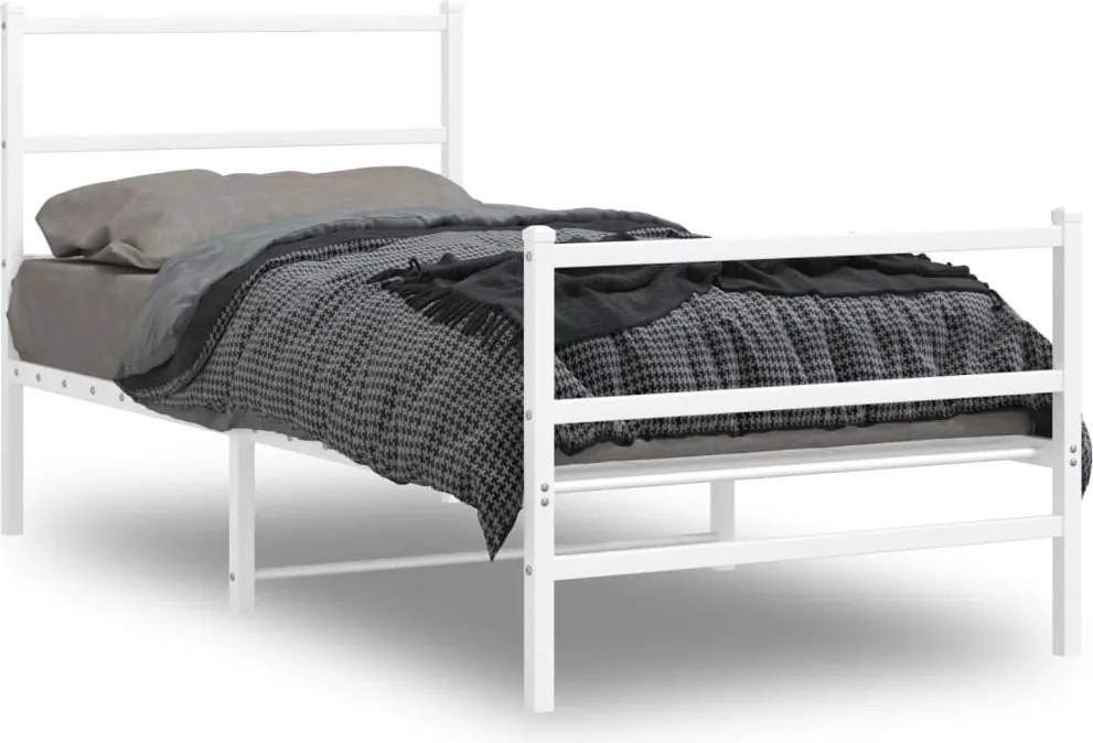vidaXL fehér fém ágykeret fej- és lábtámlával 90 x 200 cm