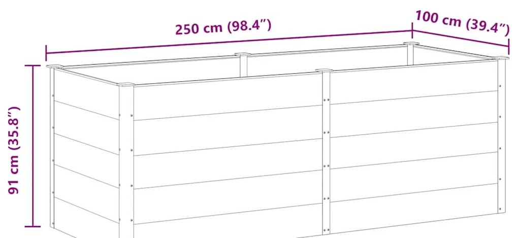 szürke WPC kerti magaságyás 250 x 100 x 91 cm