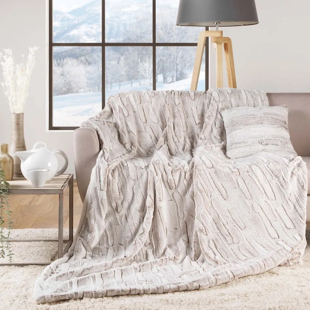 Bézs mikroplüss takaró 180x220 cm Lynx – douceur d'intérieur
