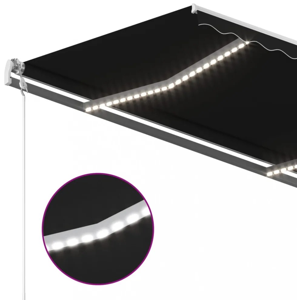 antracitszürke kézzel kihúzható LED-es napellenző 350 x 250 cm