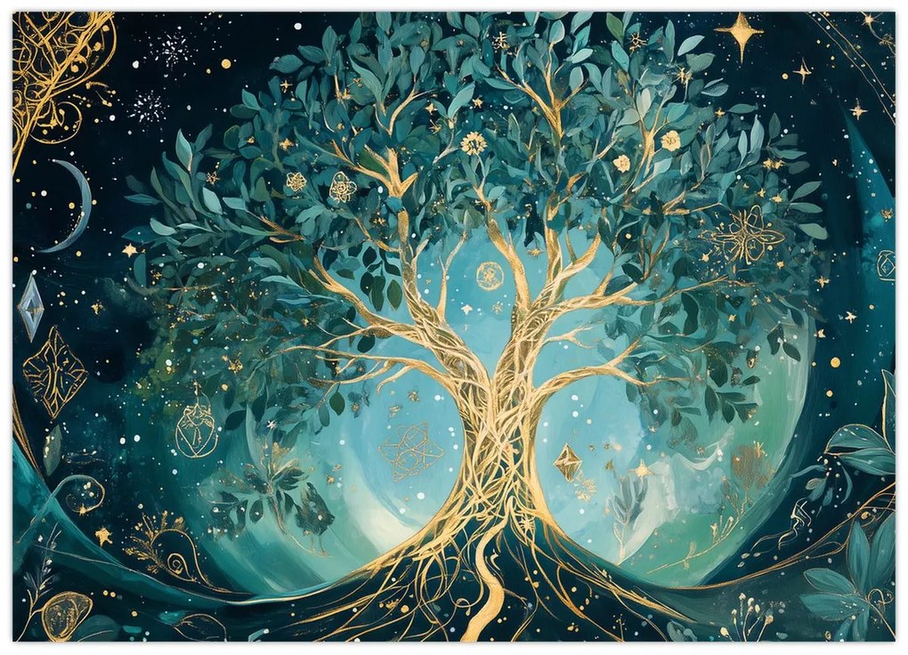 Üveg kép – Életfa az univerzumban (70x50 cm)