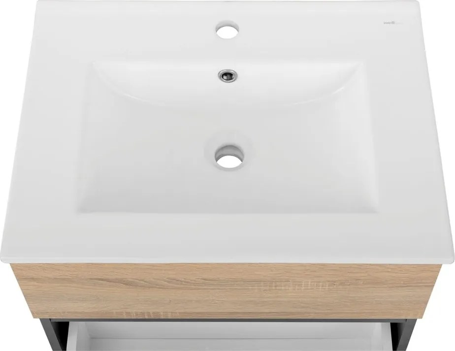 Natúr színű fali szekrény mosdókagyló nélkül, tölgyfa dekorral 60x52 cm Wisla – Støraa