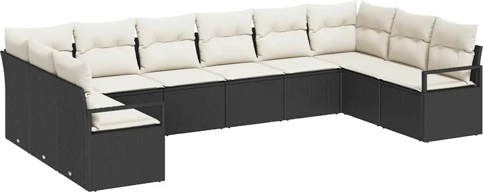 vidaXL Kanapé Szett párnával 10 pcs Fekete polirattan