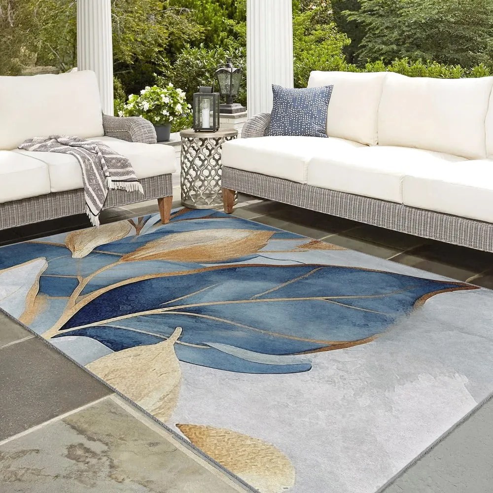 Kék-aranyszínű mosható szőnyeg 160x230 cm Golden Leaves – Mila Home
