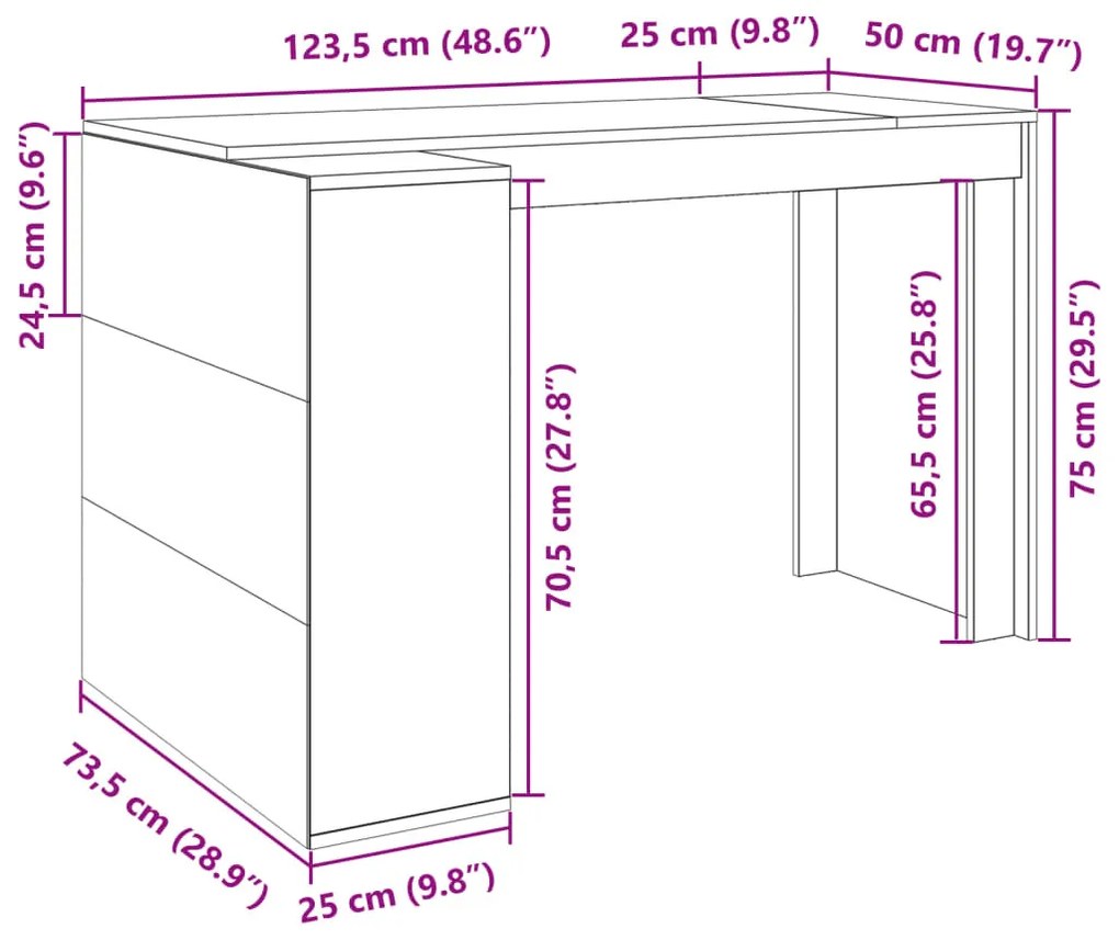 barna tölgy színű szerelt fa irodai asztal 123,5 x 73,5 x 75 cm