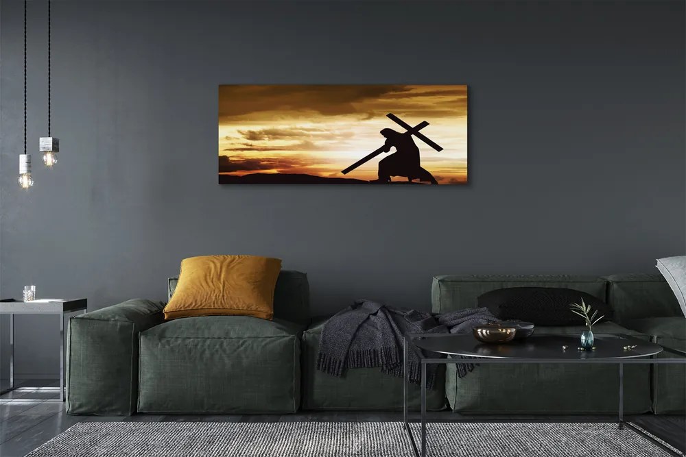 Canvas képek Jézus kereszt naplemente 100x50 cm