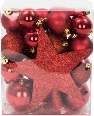 Törhetetlen Karácsonyfadísz Szett Csillaggal És Jégcsappal 32 Db-os Piros