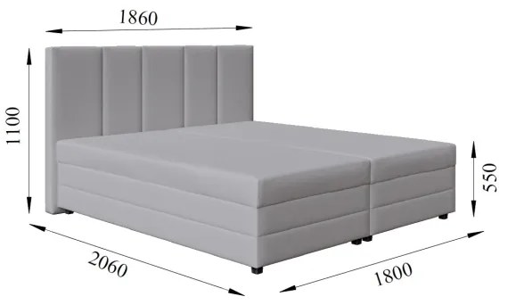 Kárpitozott ágy rugós matraccal és tárolóval ISABEL 180x200 világosszürke