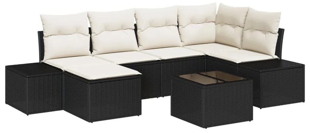 Kerti Kanapé Szett 7 pcs Fekete és krémszínű Poli rattan
