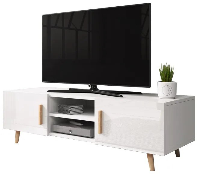 TV asztal/Szekrény Santos 2 (fehér fényes + matt fehér). 780491
