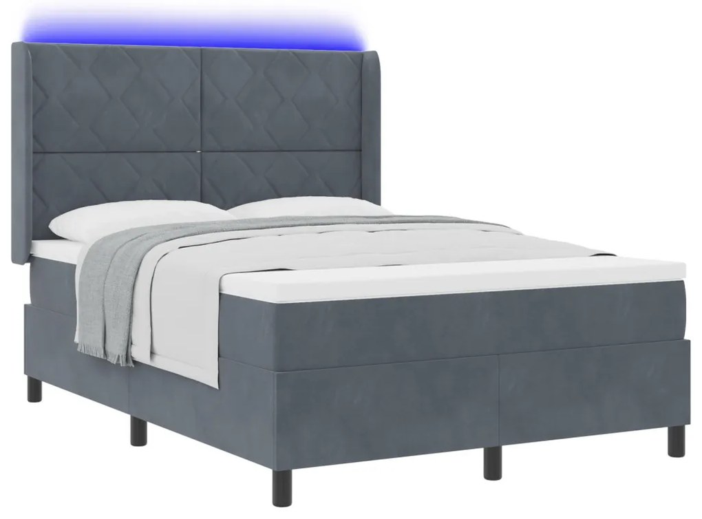 Boxspring Ágy Matraccal és LED-del Sötétszürke 160x200 cm Bársonyos