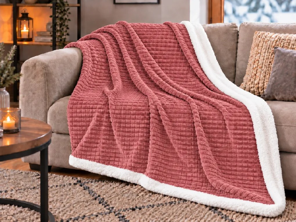 Sherpa pléd BRICKY, terrakotta színű Méret: 150 x 200 cm