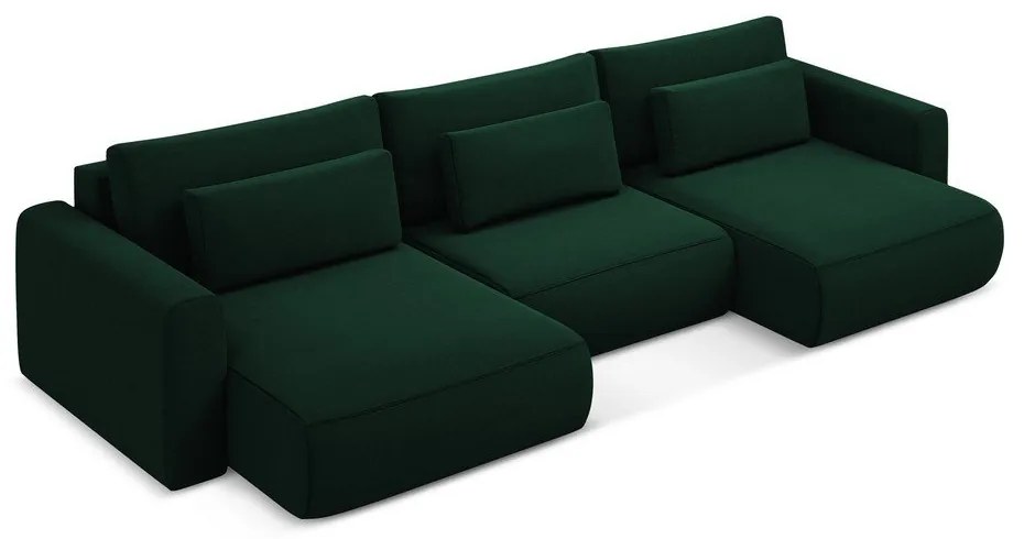 Zöld bársony kinyitható-tárolóhelyes (U alakú) sarokkanapé Kapua – Makamii