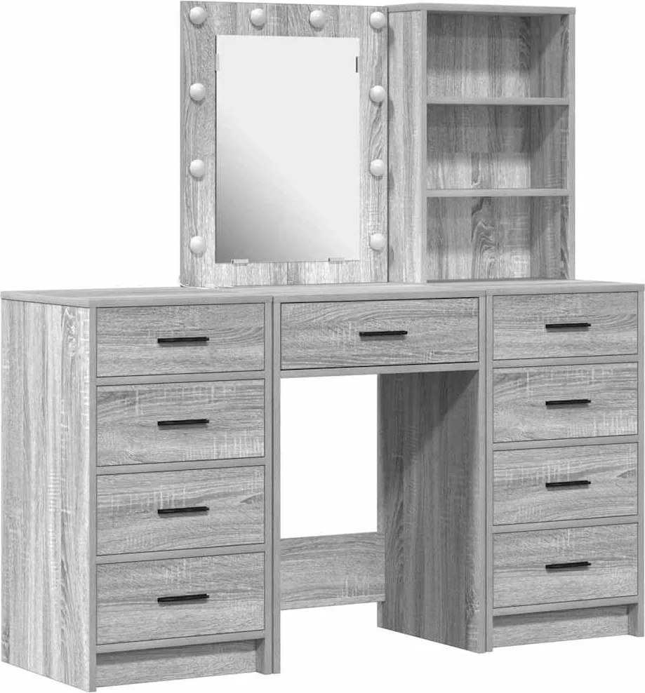 vidaXL Öltözködőasztal fiókkal 3 pcs Szürke 40 x 41 x 135 cm Faanyag
