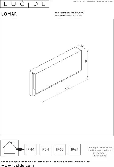 Lucide 33819/08/97 - LED kültéri fali lámpa LOMAR LED/10W/230V IP54