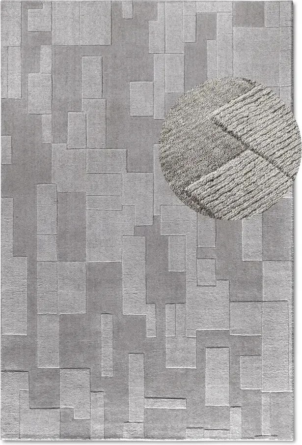 Gyapjú szőnyeg nappaliba 190x280cm,szürke kézzel szőtt 3d hatású