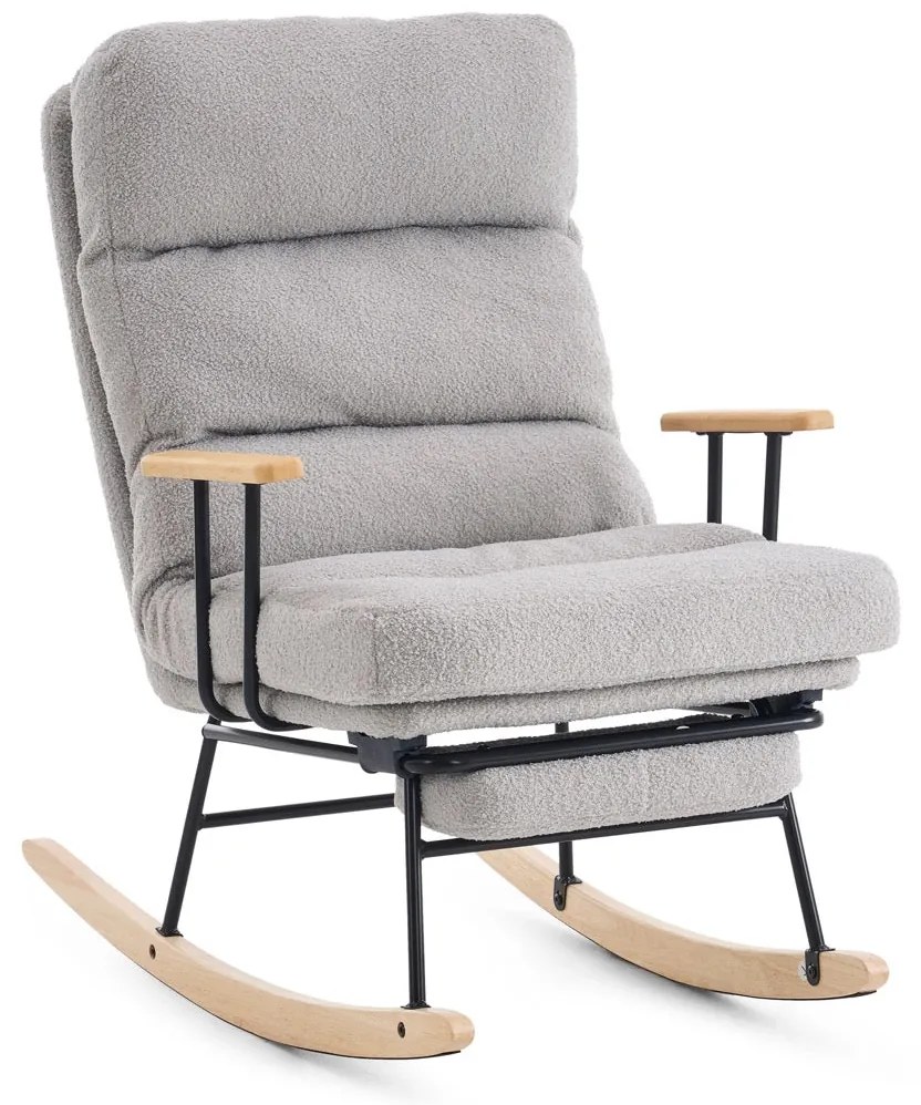 Hintaszék fa lábakkal, plüss szövettel, 4 fokozatban állítható háttámlával, Szürke színben