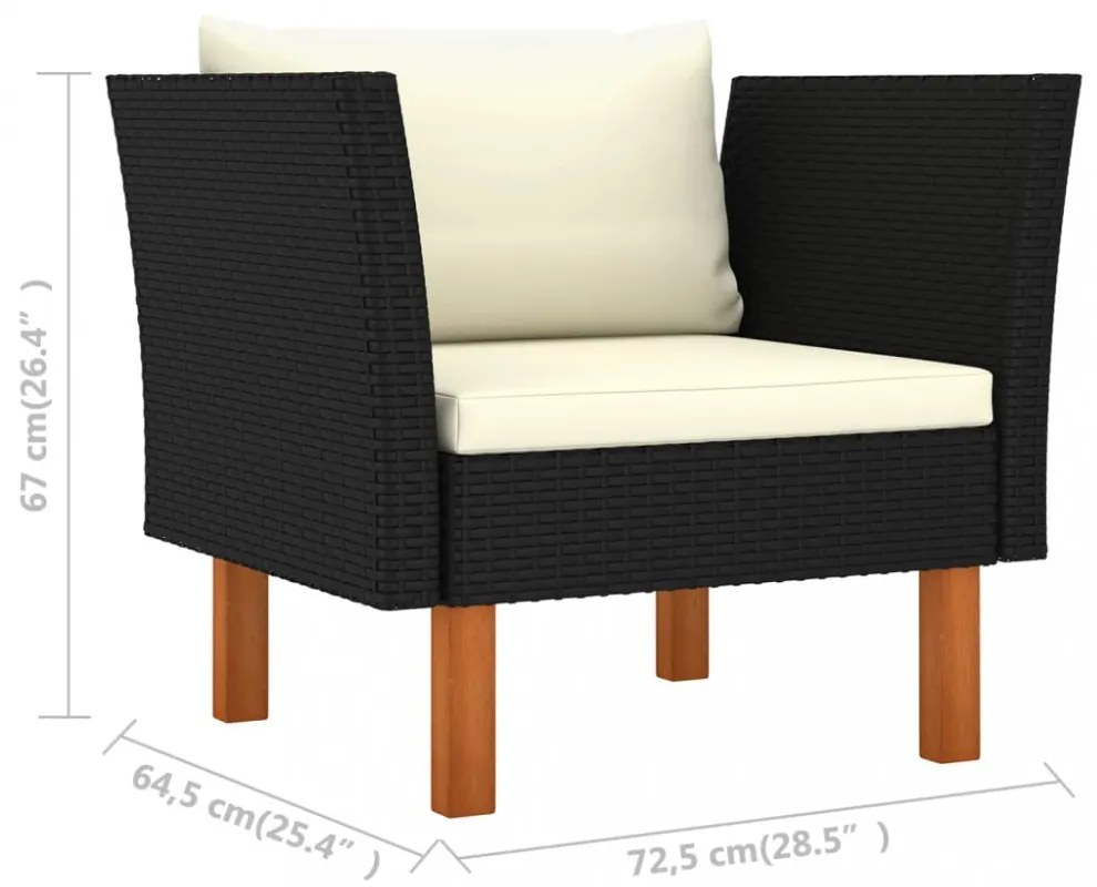 10 részes fekete polyrattan és eukaliptuszfa kerti ülőgarnitúra