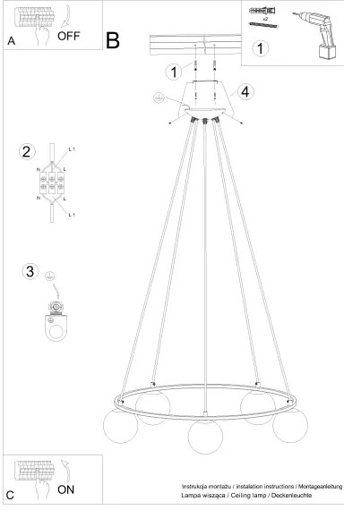 Sollux SL.1214 - Csillár zsinóron YOLI 5xG9/8W/230V fekete