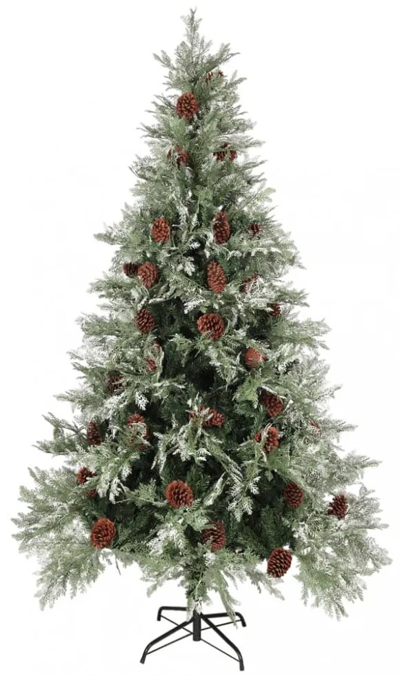 zöld és fehér karácsonyfa fenyőtobozokkal 195 cm