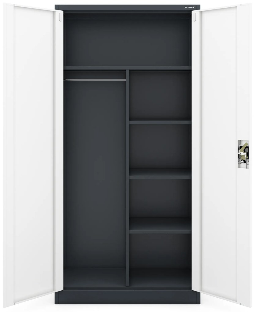 Zárható takarítószekrény DAWID 900 x 1850 x 450 mm, antracit-fehér