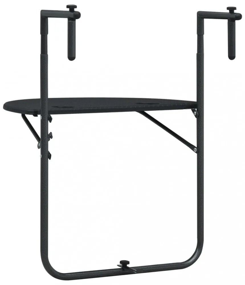 fekete rattan hatású műanyag függő erkélyasztal 60x64x83,5 cm