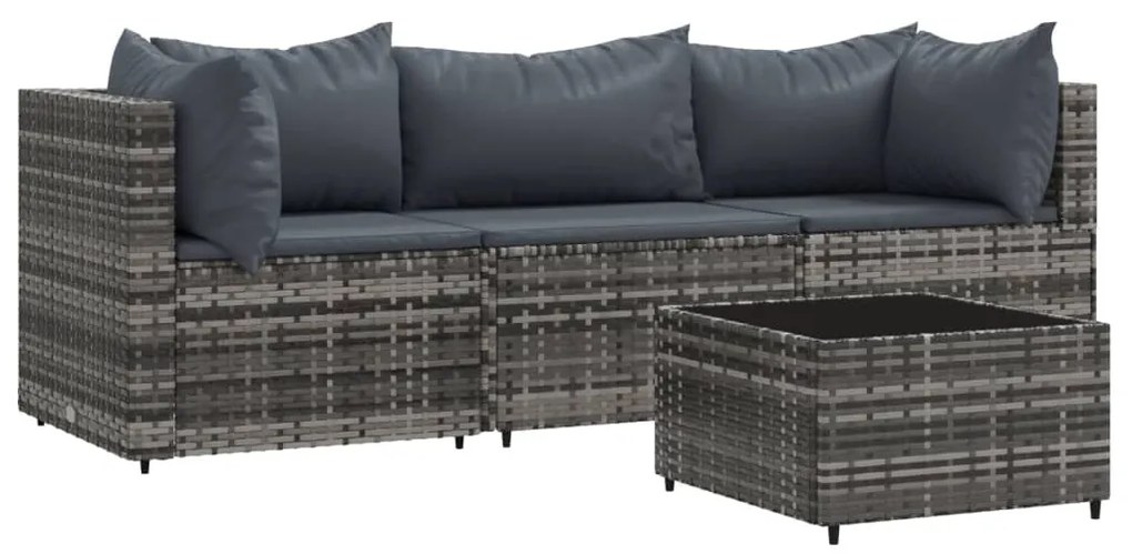 4 részes szürke polyrattan kerti ülőgarnitúra párnákkal