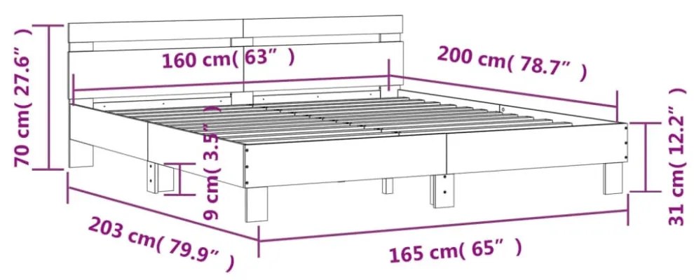 füstös tölgy színű szerelt fa ágykeret fejtámlával 160x200 cm