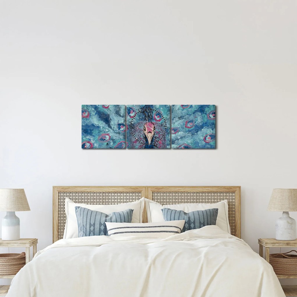 Egy festett páva képe (órával) (90x30 cm)