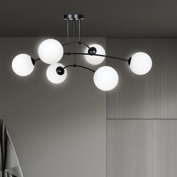 Csillár PREGOS 6xE14/10W/230V fekete/fehér