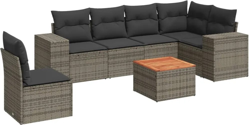 vidaXL 7 részes szürke polyrattan kerti ülőgarnitúra párnákkal