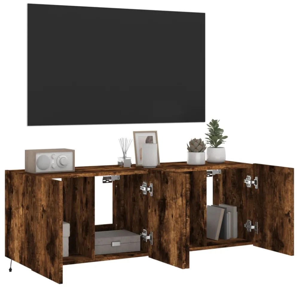 2 db füstös tölgy fali TV-szekrény LED-ekkel 60x35x41 cm